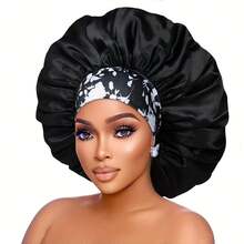 1pc Large Size Wide Brim Design Adjustable Elastic Band Floral Strap Hair Bonnets For Curly & Straight Hair - Multicolor - View 5