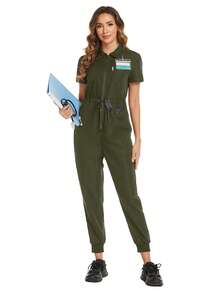 Zipper Front Tie-Waist Casual Nursing Jumpsuit