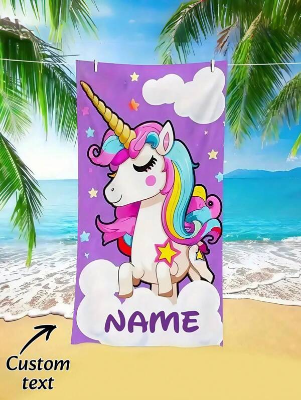 1 Piece Of Custom-Name Unicorn Beach Towel - Super Soft, Quick-Drying, Highly Absorbent Microfiber Towel With Colorful Rainbow Mane And Star Patterns - Suitable For Swimming Pools, Travel, Yoga, Camping And As A Gift For Adults.