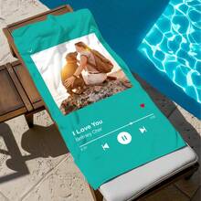 Custom Music Photo Beach Towel, Personalized Picture Favorite Song Pool Bath Towel, Home Decor, Present For Her Him Couples, Birthday Gift