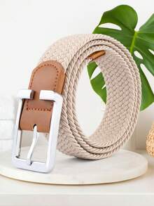 1 条高尔夫弹力编织腰带，宽 3.3 厘米，涤纶高弹力腰带，舒适透气，时尚百搭裤腰带，配有独特的锌合金扣和 PU 皮革保护装置，无孔可调节设计，适合牛仔裤、短裤、裙子