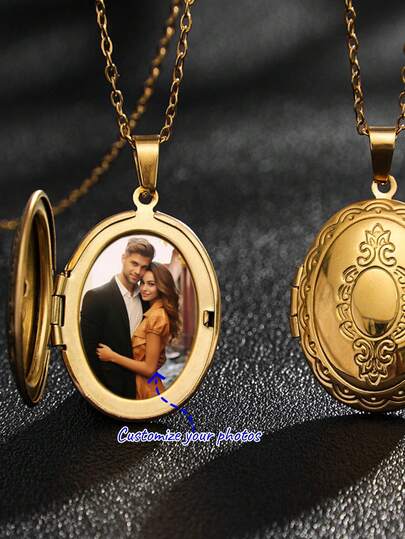 1pc Personalized With Your Own Photo Stainless Steel Locket Necklace,Photo Necklace,Photo Locket,Keepsake Photo Frame Charm Gold,Silver Stylish,Unisex,Simple,Vintage,Goth,Cuties,Casual Custom,Personalized,Unique Ideal Gifts For Him,Ideal Gifts For Her Her,Boyfriend,Girlfriend,Dad,Mom,Family,Friends,Pets,Son,Daughter,Grandparents For Anniversaries,For Birthdays,For Daily Wear,For Weddings,For Graduation,For Prom,For Party
