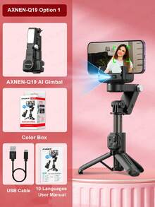 AXNEN AI智能手持云台稳定器 - 自动人脸追踪，可折叠360°旋转自拍杆/三脚架带补光灯 - 兼容安卓和iOS系统，适用于直播/视频会议/自拍/摄影/视频拍摄 - 彩色 - 查看 16