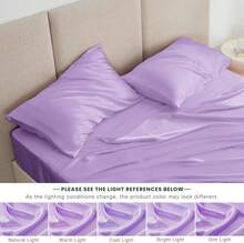 4Piece California King Satin Bed Linen Set, Lavender Silky Satin Sheets, Deep Pocket, Luxury Silk Feel, 1 Flat, 1 Fitted Sheet, 2 Pillow Cases - 霧霾藍 - 查看 7