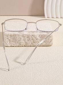 1pc Small Square Frame Glasses Frame For Women With Small Faces, Narrow Gold-Rimmed Gold-Rimmed Ultra-Light White Copper Rectangular Glasses Clear Glasses Accessories - Silver - View 4