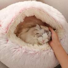 Soft Warm Long Plush Pet Bed Enclosed Round Cat Cushion Comfortable Sleep Bag Cat Nest Kennel For Small Pet Cat Nest