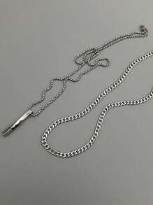 2pcs Stylish Minimal Spiral Pendant Long Chain Necklaces, For Men