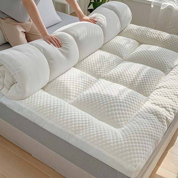 Soft Mattress Futon Mattress For Floor, Bed Mattress Topper For Sleeping Portable Roll Up Lounger Camping Bed Sleeping Pad Breathable Pillow Top Mattress Topper, White Dot