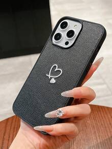 1 件简约心形刺绣图案 PU 皮革防刮手机保护壳，适用于三星/苹果智能手机 - 彩色 - 查看 4