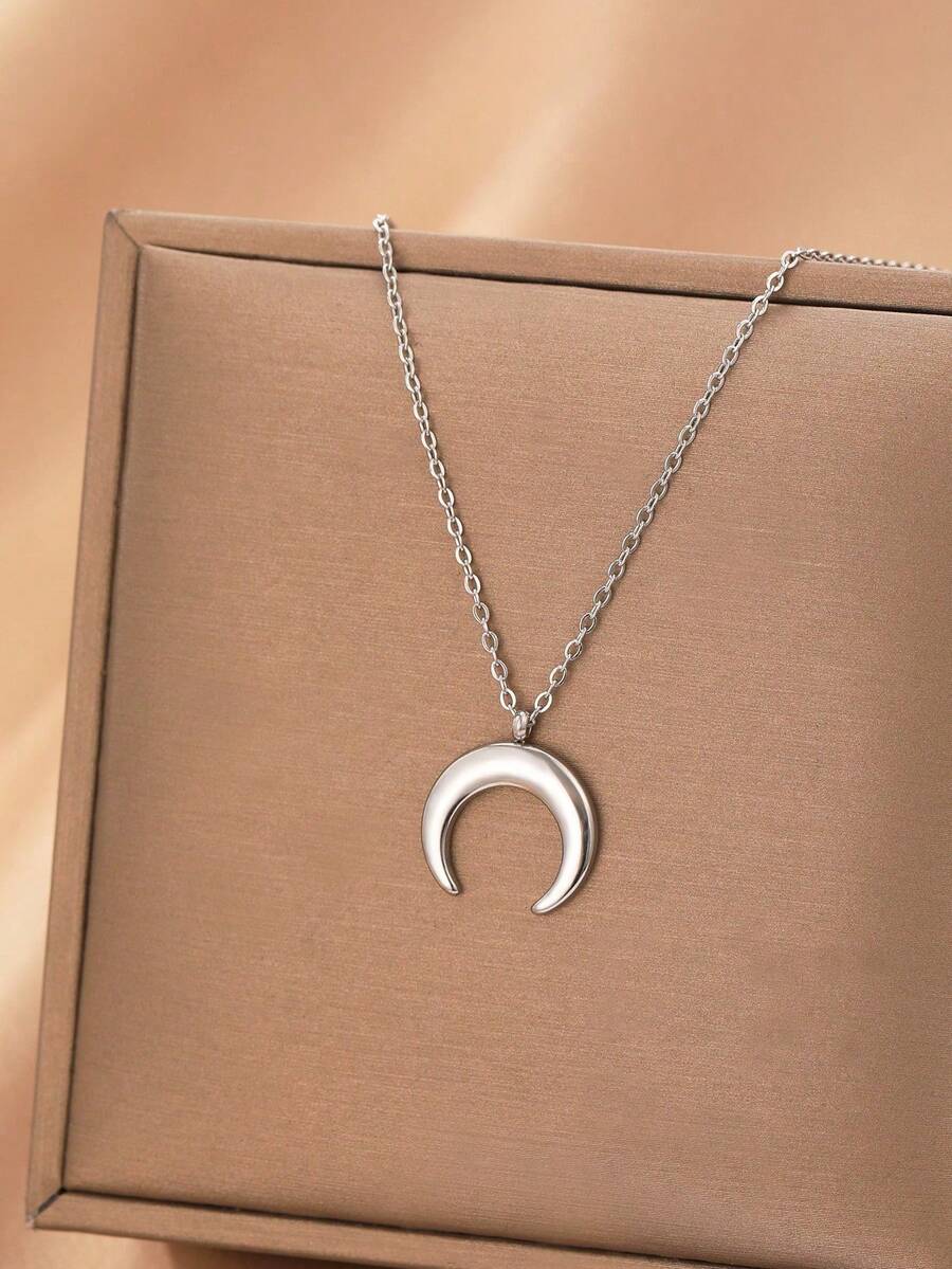 1 件优雅月亮吊坠不锈钢项链，适合送给女孩的礼物 - 銀色 - 查看 1
