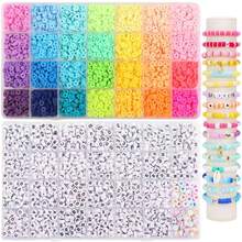 1 套 4200 件 DIY 套件：28 颗彩色粘土珠和 4*7 毫米黑白字母珠，带有彩色笑脸和心形、金色隔珠、松紧绳 - 适合女性制作手链、手镯、珠宝、礼物 - 組合 - 查看 1