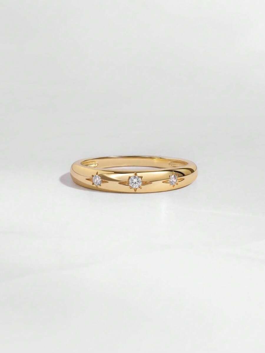 1pc Luxury Floral Zirconia Copper Ring Jewelry Accessory For Women