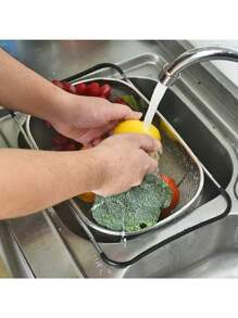 1 pieza, Colador para el fregadero, Cesta de lavado de verduras para el fregadero, Rejilla de escurridor de frutas, Cesta escurridor de acero inoxidable, Cesta coladora, Rejilla ajustable para el fregadero, Colador multifuncional, Productos de cocina, Utensilios de cocina, Accesorios de cocina