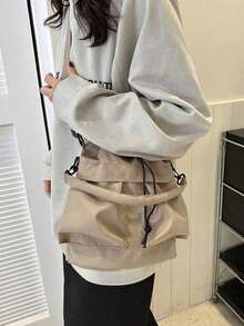 奢华尼龙单肩包 - 大容量手提包，抽绳封口，横向肩带，附赠黑色零钱包，时尚手提包，单肩包，女士横向包，适合女性、女士、情侣，是上学、旅行、工作、周末度假的理想之选，也是上学、旅行和度假的必备单品。