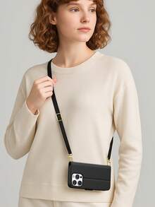 Phone Lanyard Wallet Case For 16 Pro Max, Crossbody Strap Cell Phone Case Compatible With IPhone13/14/11 6.1 Inches, Flip Phone Case For Galaxy A56/A16/A55/S25 Ultra/S25 Edge With Adjustable Lanyard, Folio Phone Case Cover With Magnetic Buckle Compatible With IPhone 11/12/13/14/15/16/16E, PU Leather Shockproof Protective Case Compatible With IPhone7/8/SE/XR/12 Pro Max/15 Pro Max, Card Holder Kickstand Phone Cover Compatible With Note 14 Pro. - Black - View 4