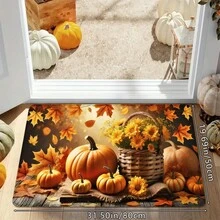 1pc Autumn Thanksgiving Nature Cozy Pumpkin & Maple Leaf Print Holiday Doormat, Soft Non-Slip Absorbent Washable Kitchen Mat, Festive Ambience Entrance Floor Rug, Rectangular Low Pile Holiday Home Decor Mat For Living Room, Bedroom, Kitchen, Laundry Room, Bathroom - Multicolor - View 10