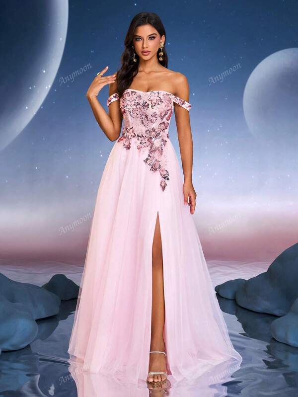 Anymoon Women's High Waist Ruffle Hem Long Evening Gown
