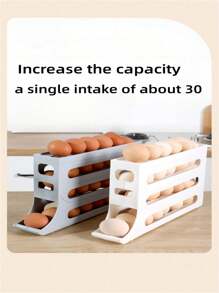 4-Tier Sliding Egg Storage Box, Refrigerator Side Door Egg Carton, Automatic Rotating Egg Holder, Household Kitchen Organizer (Holds Up To 30 Eggs)