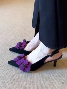 Vintage Peep-Zehen 3D Blumen Wunderschöne Sandalen für Frauen, schmaler Absatz & Knöchelriemen, passend zu Kleidern