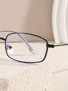 1 pieza Montura de gafas cuadrada pequeña para mujer, con aro dorado estrecho, gafas rectangulares de cobre blanco ultraligero con cristales transparentes, accesorio de gafas - Negro - Ver 3