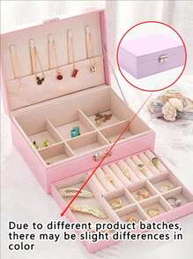 1pc Dual-Layer PU Leather Jewelry Box, Large Capacity Earring, Necklace, Bracelet Storage Box, Women's Portable Multi-Function Jewelry Box With Safety Lock And Reliable Soft Pad Drawers, Velvet Lining Travel Case, Jewelry Gift Box, Anti-Theft Design, Women Jewelry Gift Box With Large Capacity And Multi-Compartment, Suitable For Rings, Earrings, Necklaces And Bracelets