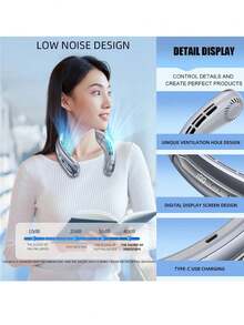 Portable Bladeless Neck Fan, Digital Display, Silent, Infinite Speed 100 Gears, Suitable For Office, Travel, Camping, Outdoor, Sports Neck Fan, For Men And Women, Essential For Holidays