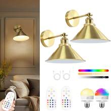 Wireless Charging Wall Lamp, Retro Gold Wireless Chargeable Wall Light With 15-Color Dimmable Detachable Bulb & Remote Control, 270° Adjustable Wall Lamp, Suitable For Bedrooms And Farmhouses - 15RGB - View 11
