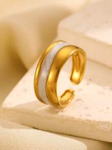 1pc Fashionable Minimalist Glazed Floral Line Open Ring, Suitable For Women's Daily Wear