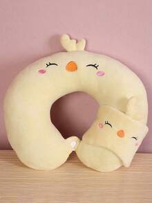 1pc Creative Simple U-Shaped Neck Pillow With Eye Mask, Suitable For Car, Plane, Travel, Student Siesta & Rest - Yellow - View 3