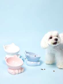 PETSIN 1只可愛陶瓷貓碗貓耳造型小型犬食品水碗寵物提高飲食器幼犬貓咪餵食用品 - 彩色 - 查看 1