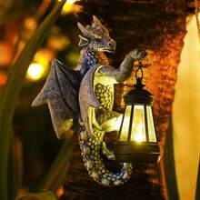 Dragon Sculpture With Solar Light Weatherproof Funny Dragon Garden  Decoration For Garden Balcony Terrace Personalized Gift - Grey - View 8