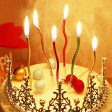 6pcs/12pcs Curve Colored Candle, Birthday Candle, Birthday Cake Decoration Plug-In, Birthday Cake Decoration, Cake Decoration, Baking Supplies, Baking Decoration