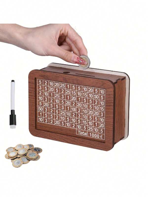 1pc Creative DIY Piggy Bank, Home Decor, Children Educational Gift, Reusable Digital Planner Wooden Money Box