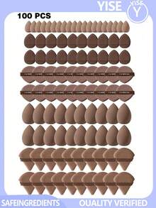 5/10/20/30/40/50/60/80/100 Pieces Makeup Tool Set, Including: 10 Pieces Makeup Sponges For Liquid Makeup + 10 Pieces Mini Makeup Sponges For Liquid Makeup + 10 Pieces Triangle Powder Puff For Loose Powder And Makeup Setting + 10 Pieces Air Cushion Powder Puff For Face Makeup + 10 Pieces Mini Air Cushion Powder Puff For Face Concealer Makeup - Coffee Brown - View 1