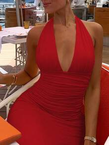 Robe longue moulante sexy et élégante pour soirée et bal, avec dos nu, lacets, froncée et en dentelle pour femmes