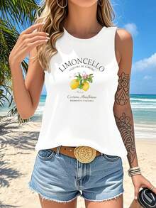 Limoncello Women's Tank Top, Italian Graphic, Beachy Casual Style, Sleeveless Regular Fit Summer Beach - trắng - Xem 1