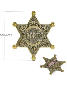 1 Stück Sheriff-Abzeichen, Metall, Polizei-Abzeichen-Anstecknadel, Polizei-Stern des Wilden Westens, Kostümzubehör