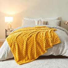 Super Soft King Blanket Pink Premium Silky Flannel Fleece 3D Ribbed Jacquard Lightweight Bed Blanket All Season Use (Pink Ribbed, King(90"X110")) - 芥末黃 - 查看 9