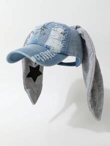 1 gorra de béisbol, gorra de béisbol azul con orejeras largas de felpa, linda gorra lavada, gorra de béisbol desgastada lavada negra con orejeras largas de felpa, adecuada para presentaciones en el escenario y vacaciones de invierno y otoño - Multicolor - Ver 12