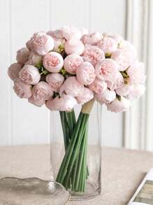 1 Bund Seiden-Pfingstrosen-Strauß, künstliche Rosenblüten mit 27 Blütenköpfen, künstliche Kamelie, ein Stiel mit drei Blüten, gefälschte Blumen mit verbrannten Kanten, Rosen, Pfingstrosen, Teeblumen, Hochzeitsfotografie-Requisiten, Dekoration für kleine Sträuße zuhause, Wohnzimmertisch Dekoration, DIY Blumenarrangement für Verlobungsdekorationen, Heim-, Essraum-, Wohnzimmer-Dekoration