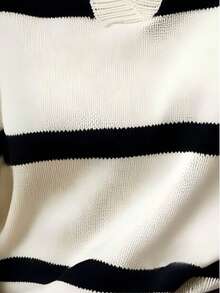 Plus Size Casual Versatile Colorblock Striped Sweater, Autumn/Winter