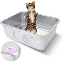 Stainless Steel Cat Litter Box For Adult Cats Or Kitty/Kitten 18"X14"X6" Rust-Proof, High Side, Non Stick, No Smell, Easy To Clean Metal Cat Litter Box - 大號:17.5 英吋長 x 13.6 英吋寬 x 6 英吋高 - 查看 8