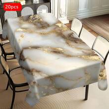 1/20pcs Elegant White Marble Tablecloth With Golden Stripe Design – Rectangular Polyester Table Cover For Dining, Parties, Weddings, And Outdoor Decor – Perfect Gift For Home Styling, Smooth Finish Fabric