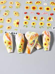 2 件向日葵美甲贴纸 3D 指甲贴花自粘滑块美甲用品 DIY 美甲饰品 - 彩色 - 查看 5