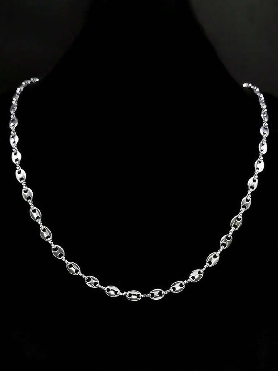 Fashionable Minimalist Pig Nose Necklace, Unisex Delicate Lightweight Necklace, Versatile Clavicle Chain - Silver - View 1