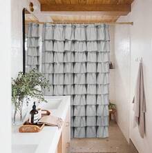 Gray Shower Curtain, Ruffle Farmhouse Shower Curtain Fabric Bathroom Curtain Machine Washable, 72 X 72 Inch Long - Grey - View 8