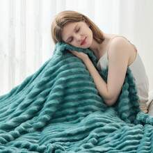 Super Soft King Blanket Pink Premium Silky Flannel Fleece 3D Ribbed Jacquard Lightweight Bed Blanket All Season Use (Pink Ribbed, King(90"X110")) - 淺青色羅紋 - 查看 4