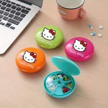 Sanrio 1pc Portable Capsule Box For Hello Kitty, Suitable For 7-Day Travel, 7-Grid Airtight Container For Storing Loose Beads, Desktop Jewelry Box Storage