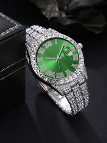 3 pièces Ensemble cadeau montre - Comprend une montre-bracelet élégante en alliage noir pour homme, des lunettes de soleil de moto, un bracelet de cristal de luxe. Convient comme cadeau de fête pour lui