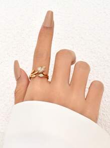 Tkool 1 pieza Anillo de flor romántica con circonita rosa, anillo abierto de gema floral microincrustada, accesorio para mujer